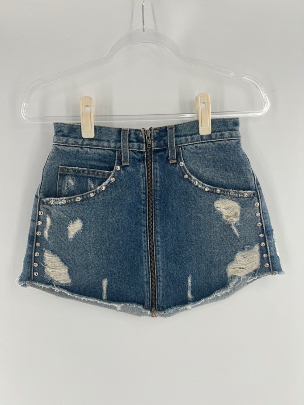 Carmar Blue Denim Mini Skirt studded festival‎ Indie Sleeze concert